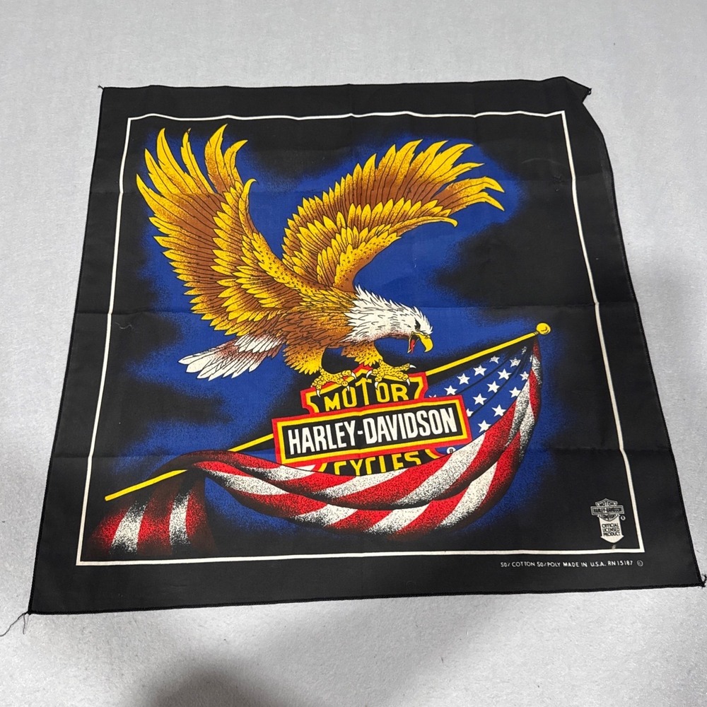 Harley-Davidson Bandana Men Black Vintage Eagle American Flag USA Made RN15187